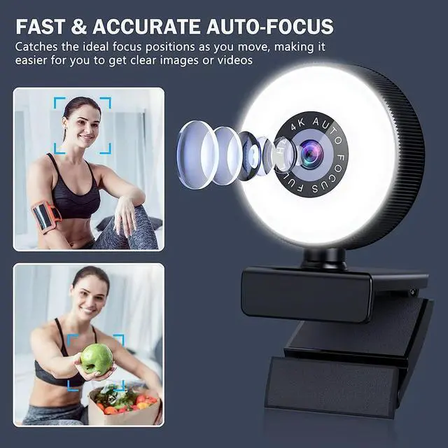 Alt view image 5 of 6 - Y95A-4K HD Autofocus Webcam with Microphone, Adjustable Light Computer Camera USB Webcam for Laptop Desktop Video