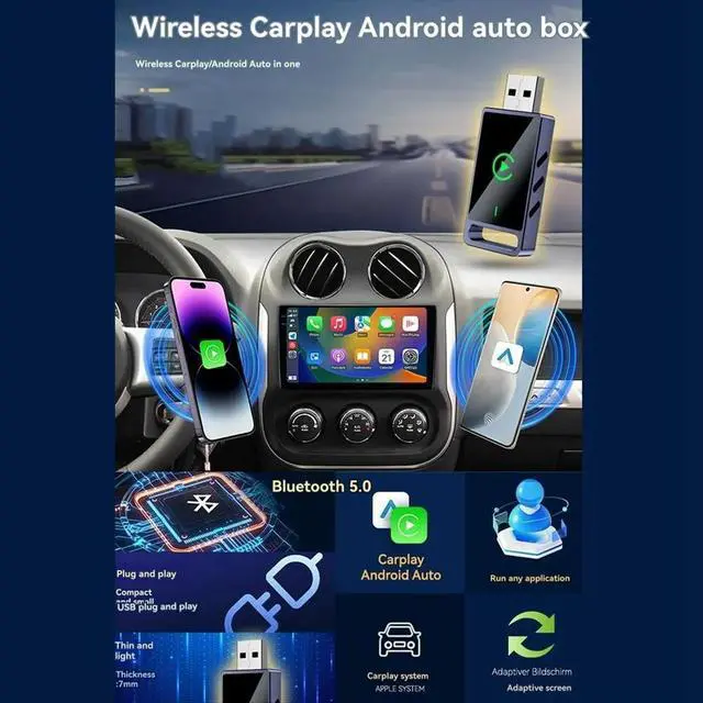 Alt view image 4 of 6 - Carplay 2in1 AI Box Android Auto USB Car Dongle BT for Wired CarPlay/Andriod Auto Cars Plug and Play