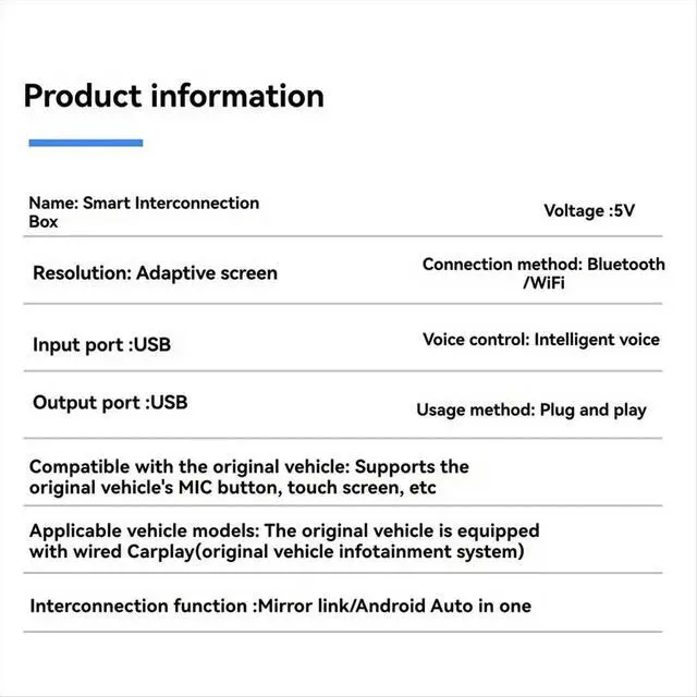 Alt view image 5 of 6 - Carplay 2in1 AI Box Android Auto USB Car Dongle BT for Wired CarPlay/Andriod Auto Cars Plug and Play