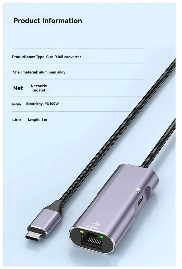 Alt view image 6 of 6 - PD32 Typec to Gigabit Network Card Mobile Phone Network Cable Converter with Charging for Live Broadcast