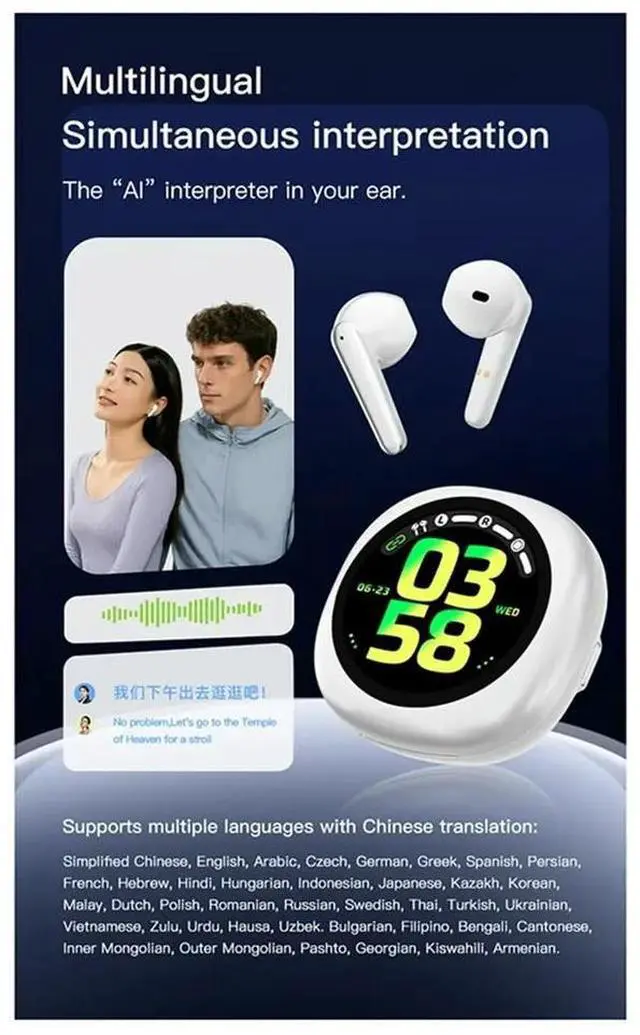 Alt view image 6 of 6 - Bluetooth Translation Headphones with Touch Screen ANC ENC Noise Cancellation Multiple Languages Translator