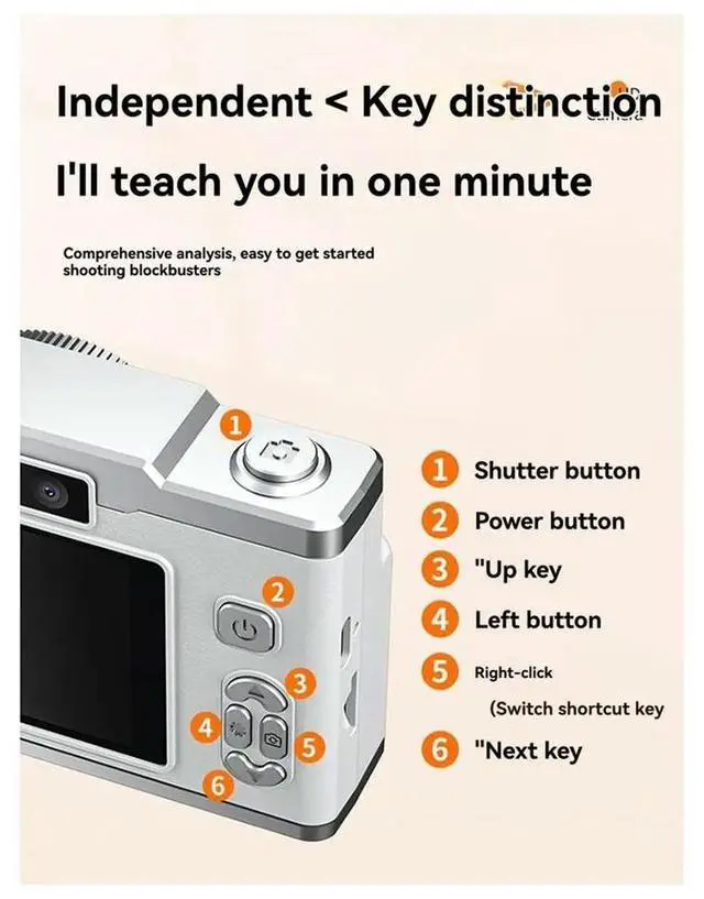 Alt view image 6 of 6 - 4K HD Digital Camera Built-in MP3 Player 48MP Optical Zoom Camera Entry Level Home Dual Lens Camera for Students White