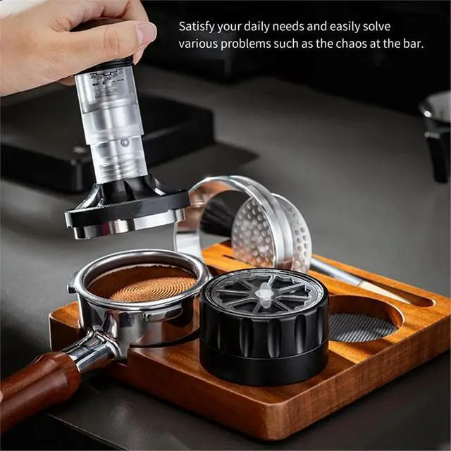 Alt view image 4 of 6 - Coffee Tamper Station with Wood Base and Portafilter Holder for 51mm and 58mm Handles Epsresso Portafilter Coffee Tools