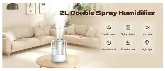 Alt view image 6 of 6 - Air Humidifier 2L Quiet Cool Mist Humidifier for Plants Office Home Car Humidificador with 3 Mist Modes & Night Light