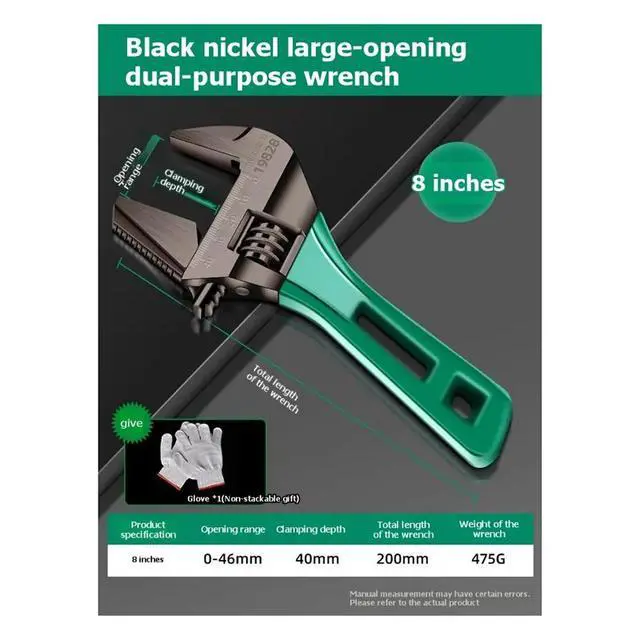 Alt view image 6 of 6 - 8-Inch Extra-Large Opening Dual-Use Wrench Multifunctional Steel Short Handle Wrench for Home, Garage, Workshop, Home