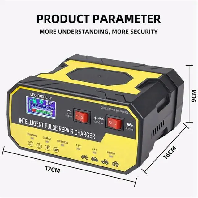 Alt view image 4 of 6 - Universal Car Charger 12v24v ligent Repair Motorcycle Fully Automatic Fast Charger EU PLUG