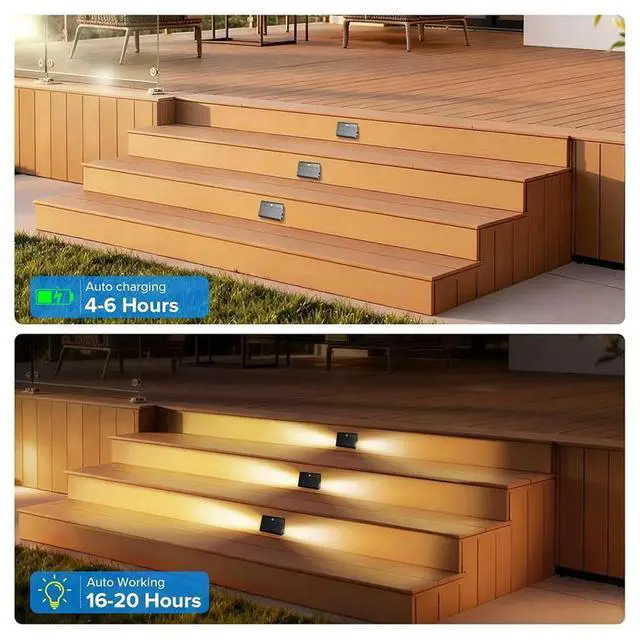 Alt view image 4 of 4 - Motion Sensor Solar Step Lights IP67 Waterproof Deck Lights, RGB Double-Sided Outdoor Decor for Stairs Fence Yard 2 Pack