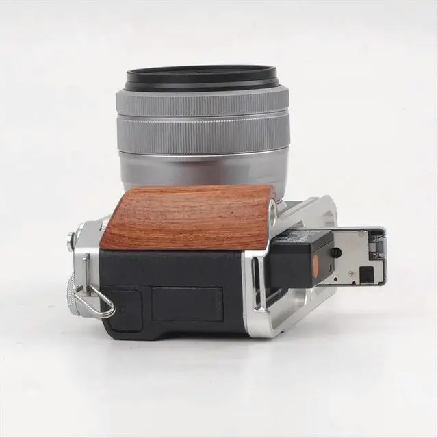 Alt view image 4 of 6 - For Fuji XM5 L-Type Camera Wooden Handle Arca Swiss Quick Release L Plate Compatible Tripod Mount Silver