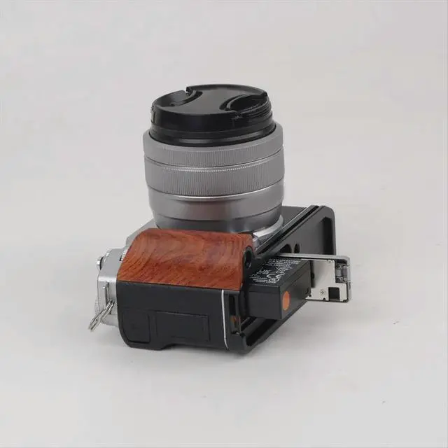 Alt view image 5 of 6 - For Fuji XM5 L-Type Camera Wooden Handle Arca Swiss Quick Release L Plate Compatible Tripod Mount Silver