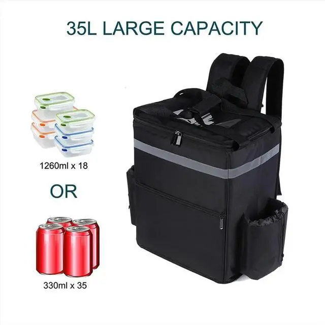 Alt view image 5 of 6 - Insulated Delivery Backpack - Thermal Food Delivery Bag for Riders, 35L Large Capacity Takeout & Grocery Backpack