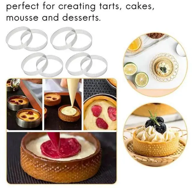 Alt view image 4 of 6 - 12Pcs 10cm Circular Tart Rings with Holes Stainless Steel Fruit Pie Quiches Cake Ring Mousse Mold Kitchen Baking Mould