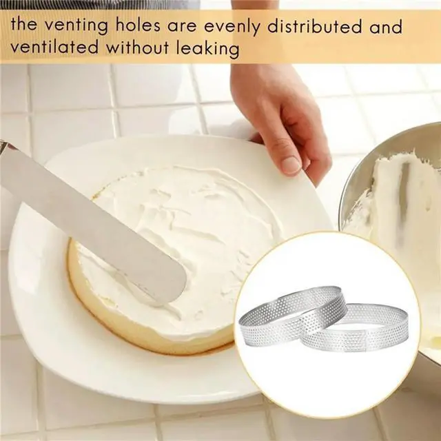 Alt view image 5 of 6 - 12Pcs 10cm Circular Tart Rings with Holes Stainless Steel Fruit Pie Quiches Cake Ring Mousse Mold Kitchen Baking Mould