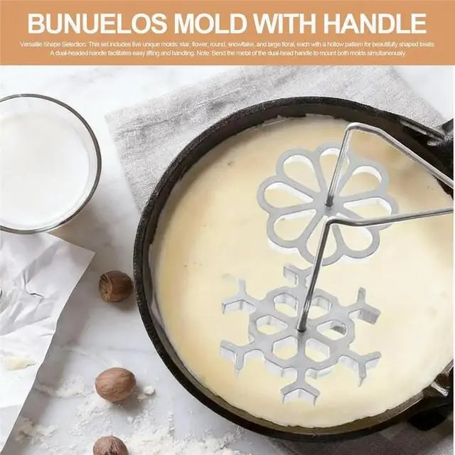 Alt view image 6 of 6 - 6 Pcs Rosette Iron Mold Set with Double Headed Handle Bunuelos Molds,Timbale Cookie Mold Tool for Waffles Cakes Biscuit