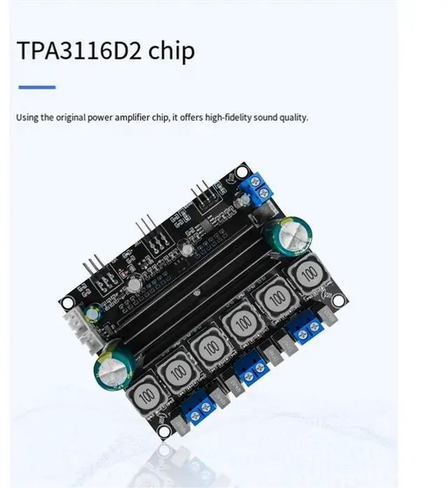 Alt view image 5 of 6 - DC10-25V TPA3116D2 Audiophile Digital Audio Amplifier Board 50Wx2 100W High Power 2.1 Channel Subwoofer with Cable