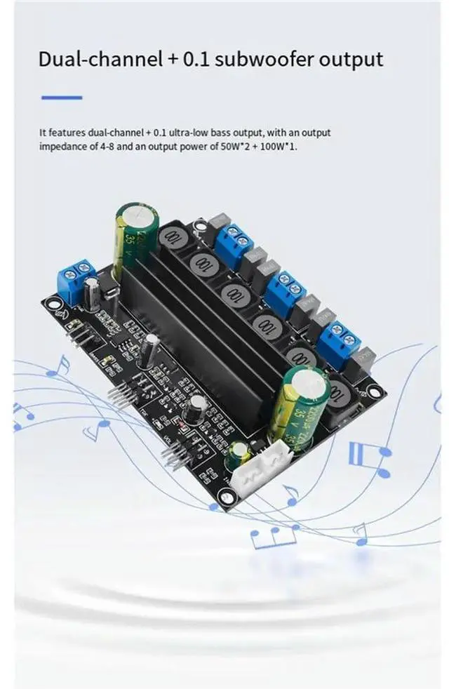 Alt view image 6 of 6 - DC10-25V TPA3116D2 Audiophile Digital Audio Amplifier Board 50Wx2 100W High Power 2.1 Channel Subwoofer with Cable