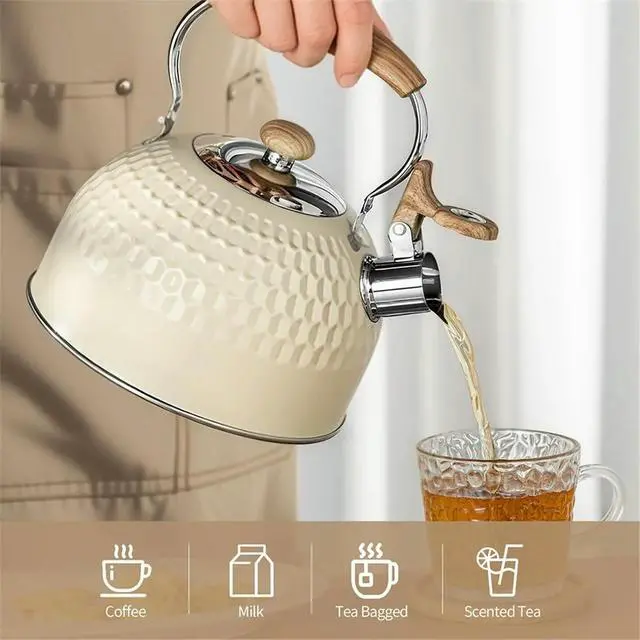 Alt view image 5 of 6 - Hammer Patterned Kettle, Teapot, Kettle, Coffee Pot, Stainless Steel Whistling Kettle Tea Pot Large Capacity Kettle