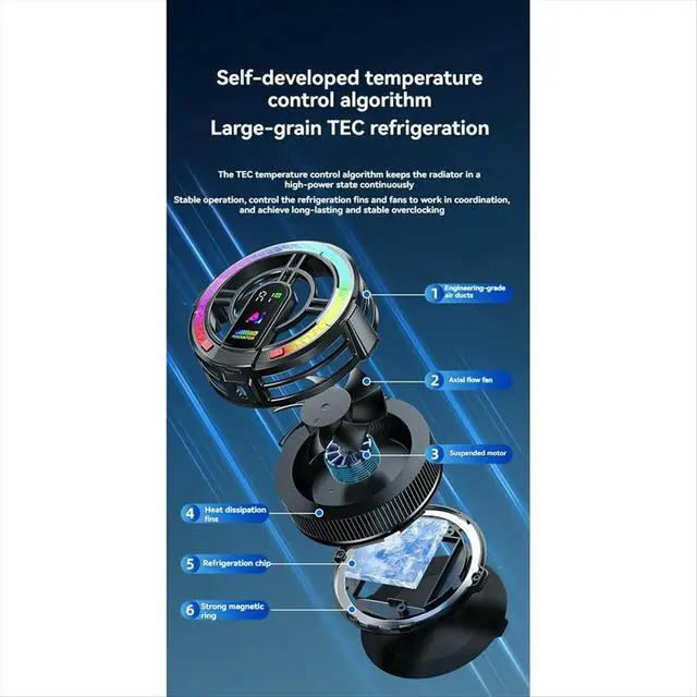 Alt view image 6 of 6 - RGB Semiconductor Cooler Radiator for Tablet Temperature Control with Digital Display Adjust Power Temp Control