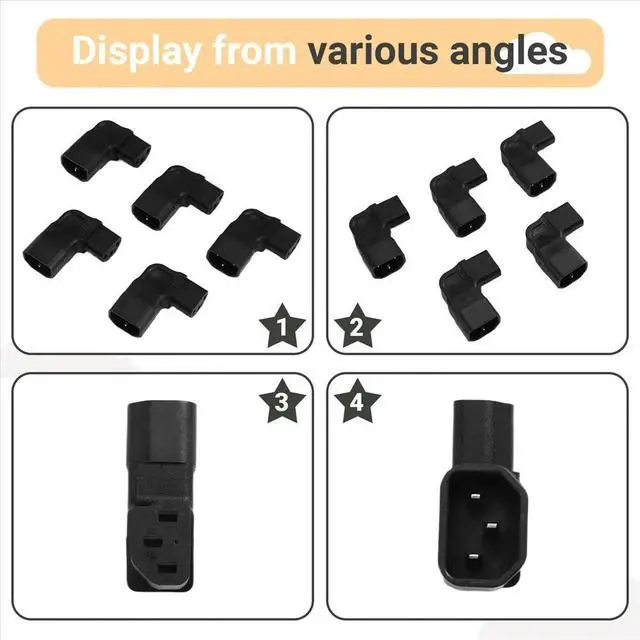 Alt view image 4 of 6 - Power IEC 320 C14 to C13 AC Adapter 3Pin IEC 320 3pin Male to Female Extend Left Angle AC Converter