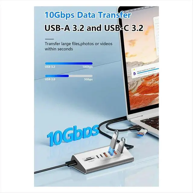 Alt view image 4 of 6 - 10Gbps USB 3.2 Docking Station USB Hub Type C Splitter with Card Reader Aluminum Alloy Multi Ports Switch for PC Laptop