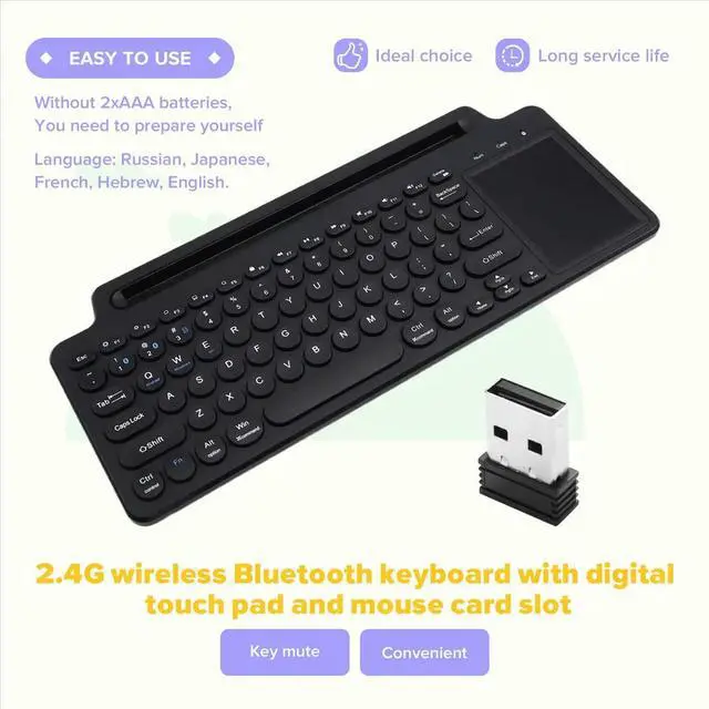 Alt view image 5 of 6 - 2.4G Bluetooth Keyboard with Number Touchpad Mouse Card Slot Numeric Keypad for Android IOS Desktop Laptop PC
