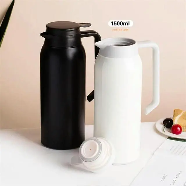 Alt view image 6 of 6 - Stainless Steel Kettle 1.5L Capacity Double Wall Vacuum Insulated Flask Travel Coffee Pot Hot Water Jug Black