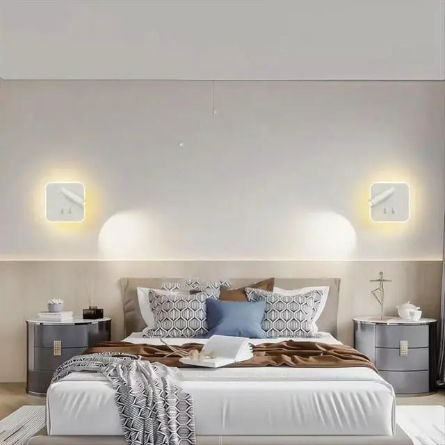 Alt view image 4 of 6 - Mounted Eye Protection Rotatable Wall Reading Light Full Spectrum Spotlight LED Lamp Sconce Bedside Round Black