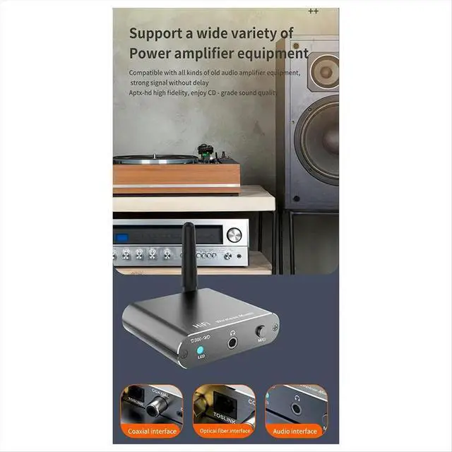 Alt view image 4 of 5 - AptX-HD Bluetooth 5.2 Receiver HIFI Music Audio Adapter with 3.5mm Aux Toslink/Coaxial Output for Speaker Amplifer Car