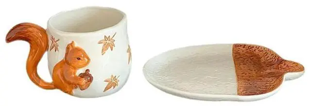 Alt view image 4 of 4 - Lovely Squirrel Relief Porcelain Cup&Sauce Coffee Mug Dining Table Flower Mugs Afternoon Tea Teacup Fruits Juice Cup B