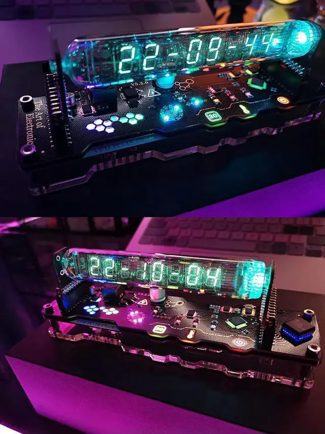 Alt view image 5 of 6 - IV18 Vacuum Fluorescent Tube Clock Cyberpunk RGB LED Nixie Table Display 5V With Touch Keys