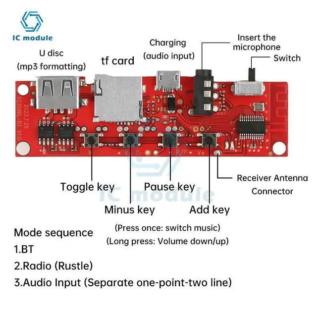 Alt view image 2 of 3 - Multi-function BT Audio Amplifier Board DC 3.7V Micro USB DIY Bluetooth Module Amplifier Module TF Card USB Charge Board