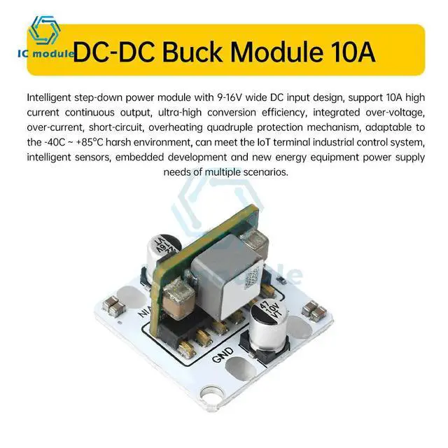 Alt view image 2 of 3 - DC 9-16V to 5V Output DC-DC Buck Module 10A High Power Step Down Regulator Module