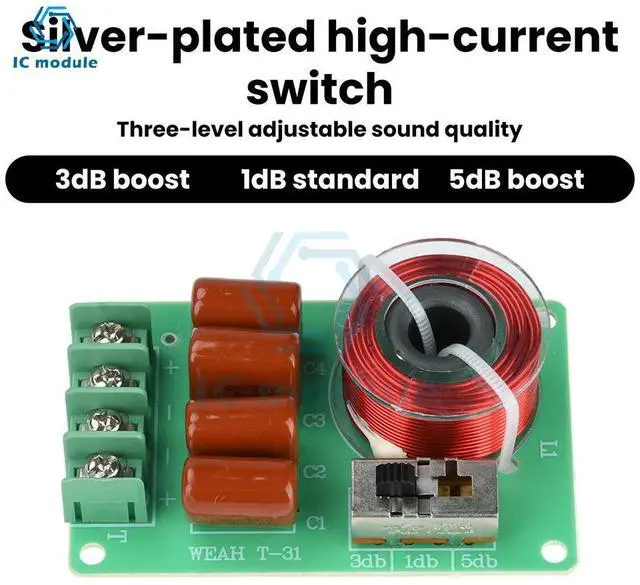 Alt view image 2 of 3 - 100W Hifi Treble Tweeter Frequency Divider Multi-Band Sound Adjustment Car Stereo DIY Audio Crossover Filters for Home and Car