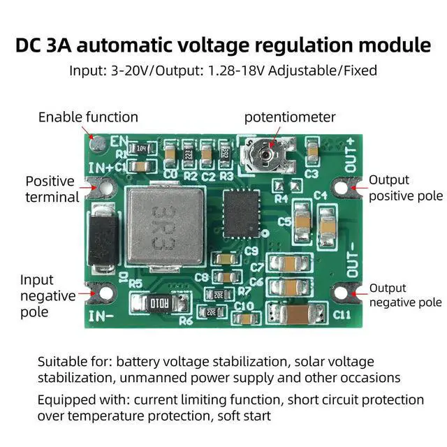 Alt view image 2 of 3 - Adjustable Buck-Boost Module DC 3-20V to 1.2-18V Voltage Regulator for Lithium Solar Power Supply with Protection