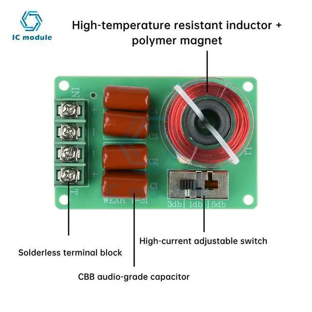 Alt view image 3 of 3 - 100W Hifi Treble Tweeter Frequency Divider Multi-Band Sound Adjustment Car Stereo DIY Audio Crossover Filters for Home and Car