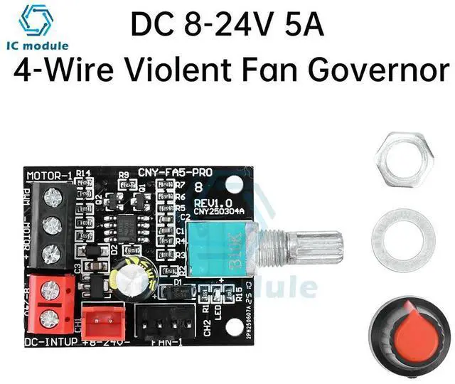 Main image of DC 8-24V 5A 4-Wire Violent Fan Speed Controller 0-100% Duty Cycle Adjustable Brushless DC Motor PWM Speed Controller with Switch