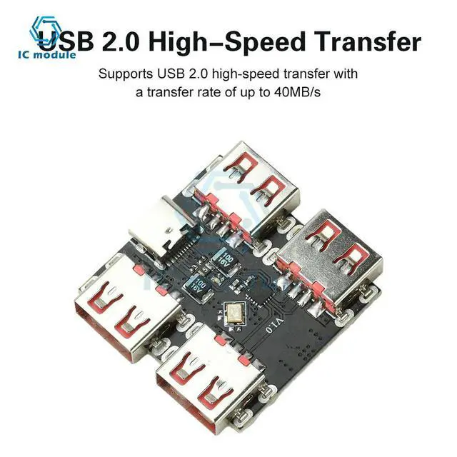 Alt view image 3 of 3 - XL334P4 USB 2.0 4-Port Hub Controller Module USB 2.0 to 4-Channel Splitter USB-HUB Type-C Extender Board 40MB/s