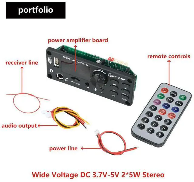 Main image of Bluetooth 5.0- Compatible MP3 WMA WAV Decoder Board 12V 6.5mm Microphone USB TF FM Car Audio Music Player Speaker Controller