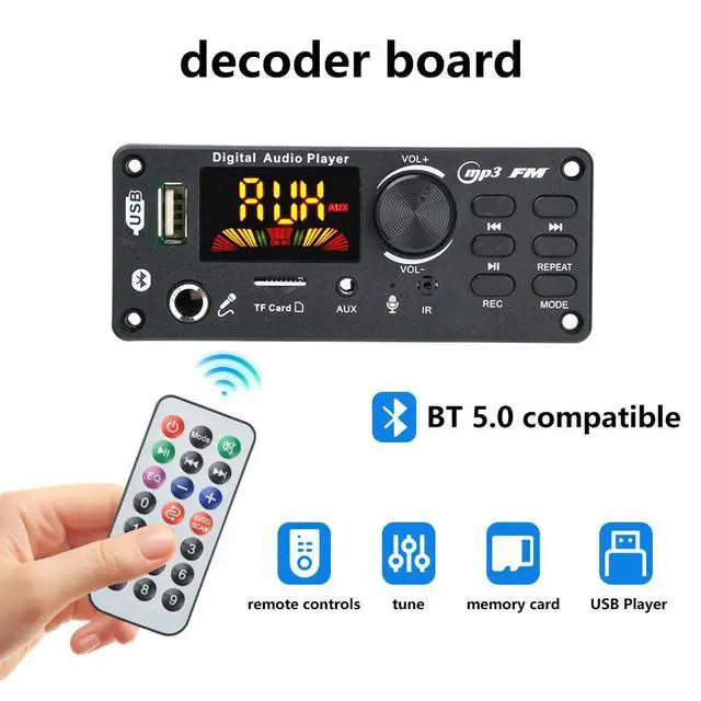 Alt view image 2 of 3 - Bluetooth 5.0- Compatible MP3 WMA WAV Decoder Board 12V 6.5mm Microphone USB TF FM Car Audio Music Player Speaker Controller