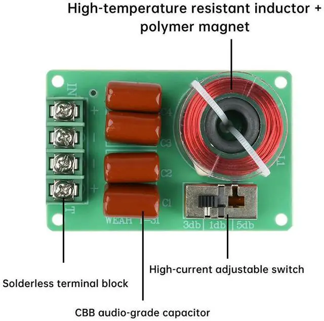 Main image of 1 Way 100W Hifi Treble Tweeter Frequency Divider Home Car Stereo DIY Audio Crossover Filter Electronic Kit