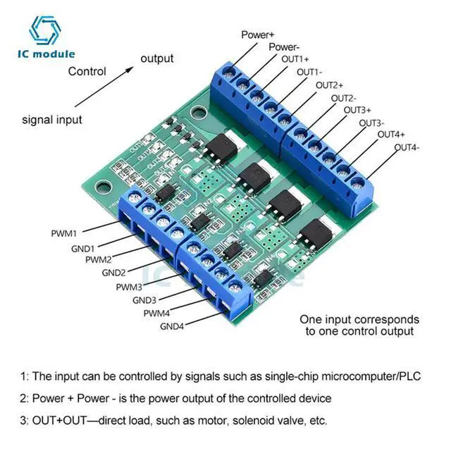 Alt view image 3 of 3 - DC 3.7V~27V Optocoupler Isolated Driver Module 4 Channel MOS Tube FET Pulse Trigger Switch Controller Board for Motor LED Light