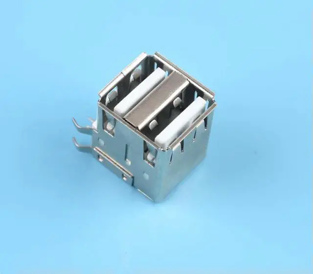 Alt view image 3 of 3 - USB-A female AF double-layer female socket A-type dual interface socket 90 degree horizontal bent foot bent pin rolled edge