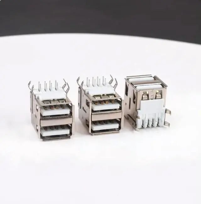Main image of USB-A female AF double-layer female socket A-type dual interface socket 90 degree horizontal bent foot bent pin rolled edge