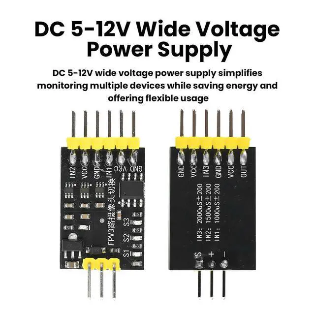 Alt view image 2 of 3 - DC5-12V FPV 3-channel camera switching channel video switcher module, PWM control suitable for time traveling machines/drones
