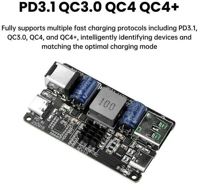 Alt view image 2 of 3 - USB Protocol Fast Charger 140W 5A high-power DC Buck Converter Power Supply Support PD3.1 QC3.0 QC4 QC4