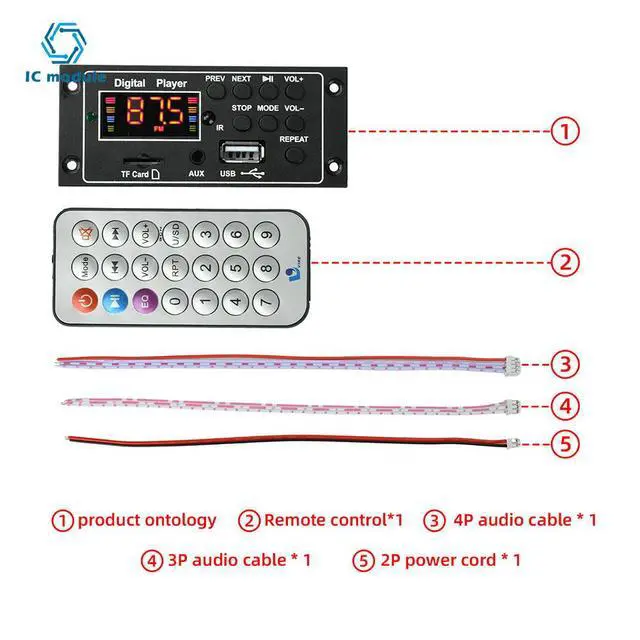 Alt view image 3 of 3 - Bluetooth 5.0 MP3 Audio Decoder Module LED Display USB TF Card Reader FM Radio Compatible with DIY Speaker System