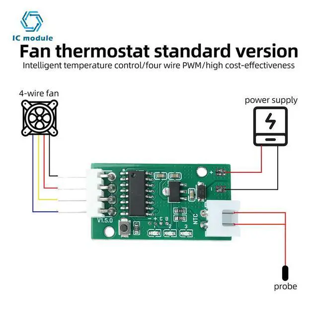 Alt view image 3 of 3 - 5/12V 4-Wire PWM Fan Temperature Controller Fan Temperature Controller with Multiple Operating Modes