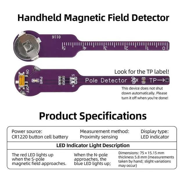 Alt view image 2 of 3 - Handheld Magnetic Pole Detector Close Range Induction Magnet Direction Recognition NS Identification Module Dual Color LED