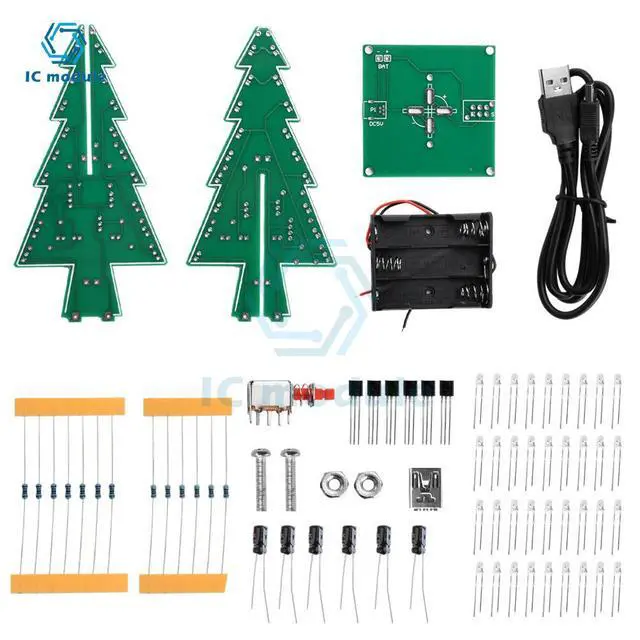 Alt view image 2 of 3 - Christmas Tree DIY Soldering Kit - 36 LED Flashing PCB with USB Cable Fun Electronics Project Gift for Beginners