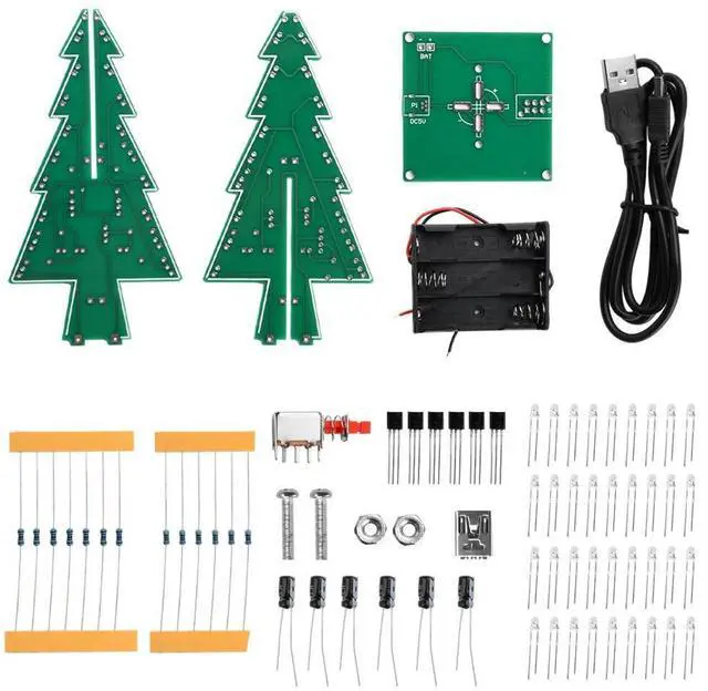 Main image of Christmas Tree DIY Soldering Kit - 36 LED Flashing PCB with USB Cable Fun Electronics Project Gift for Beginners