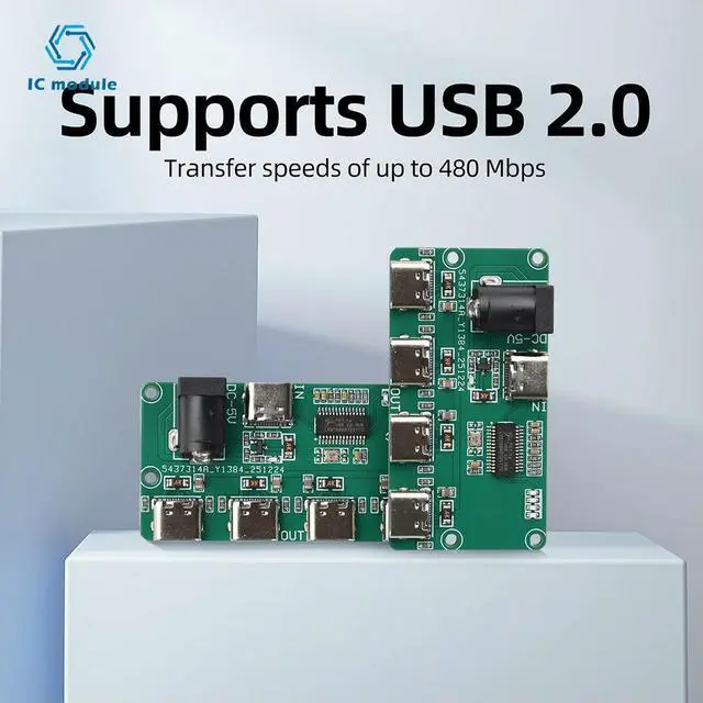 Alt view image 3 of 3 - USB 2.0 Hub Module 1-to-4 Splitter with Type C Input Four Output Channels High Speed 480Mbps for Embedded Development